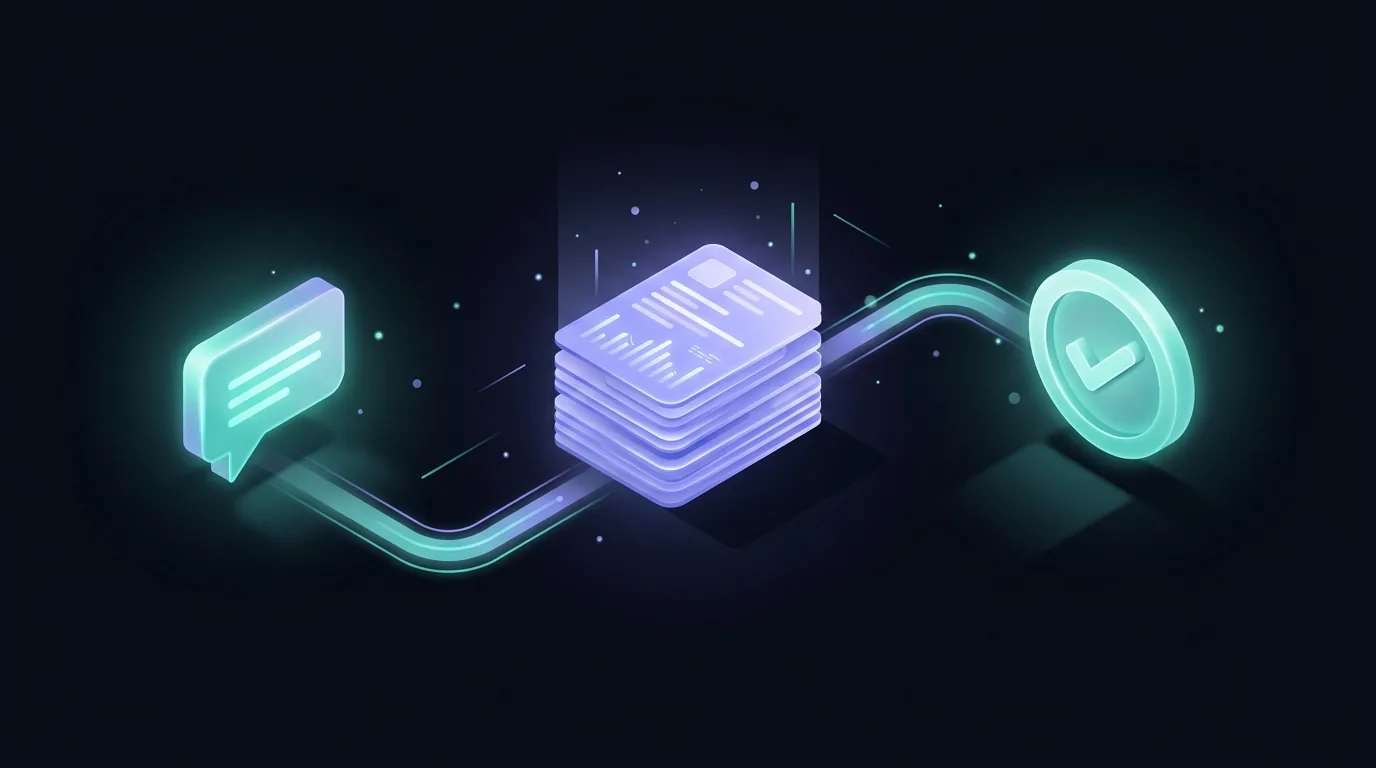 Isometric TabibAI workflow illustration: a patient chat becomes organized clinical documents and a clinician approval